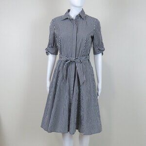 Calvin Klein Fit & Flare Gingham Check Midi Dress, Belt, Pockets SIZE 2